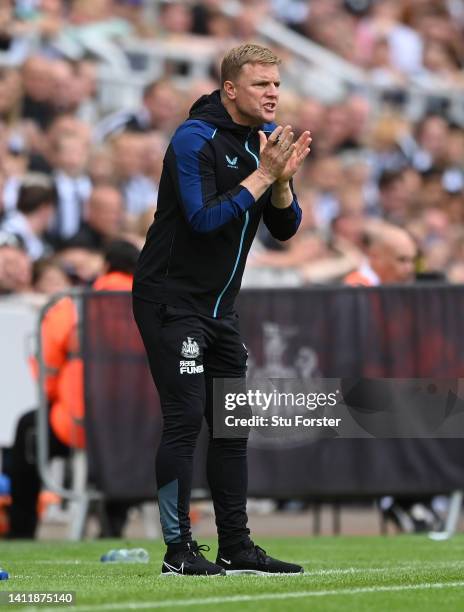 Newcastle manager Eddie Howe reacts on the touchline during the pre season friendly match between Newcastle United and Athletic Bilbao at St James'...