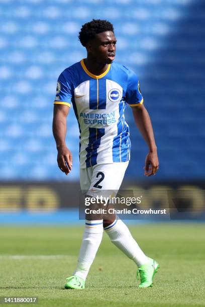 Tariq amptey of Brighton during the pre-season friendly match between Brighton & Hove Albion and RCD Espanyol at The Amex Stadium on July 30, 2022 in...