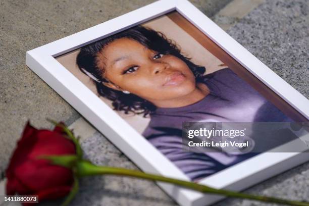 Photo of Breonna Taylor is seen among other photos of women who have lost their lives as a result of violence during the 2nd Annual Defend Black...