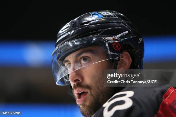 Aaron Palushaj of Team Carbonneau looks on in the game against Team Trottier during 3ICE Week Seven at Videotron Centre on July 30, 2022 in Quebec...