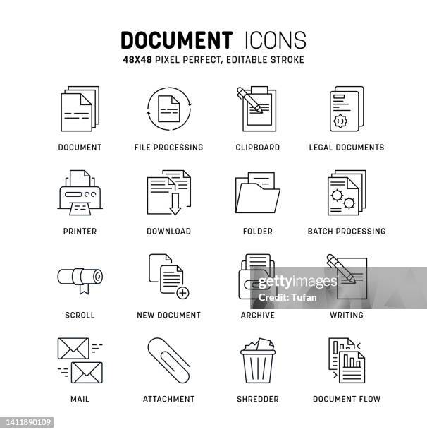 simple set document icons. document related vector. editable stroke paper clipboard symbol set. - photocopier stock illustrations