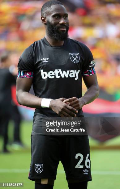 Arthur Masuaku of West Ham during the pre-season friendly match between RC Lens and West Ham United FC at Stade Bollaert-Delelis on July 30, 2022 in...