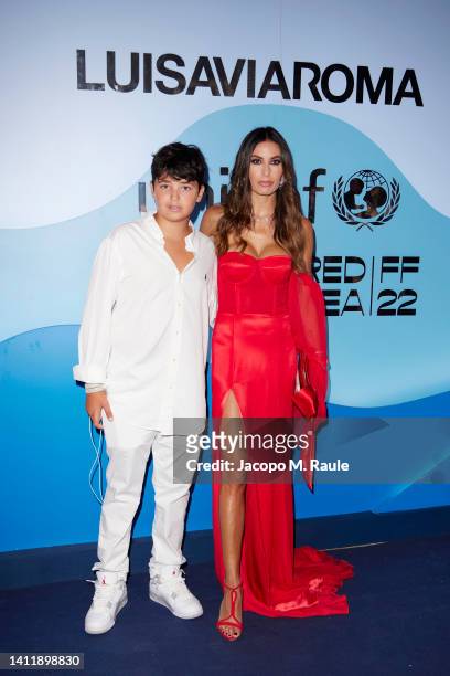 Nathan Falco Briatore and Elisabetta Gregoraci attend the photocall at the LuisaViaRoma for Unicef event at La Certosa di San Giacomo on July 30th in...