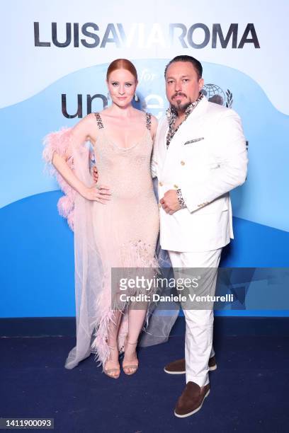 Barbara Meier and Klemens Hallmann attend the photocall at the LuisaViaRoma for Unicef event at La Certosa di San Giacomo on July 30th in Capri,...