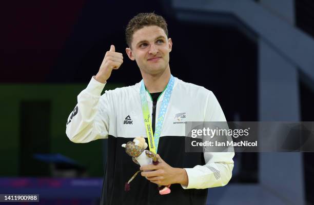 Lewis Clareburt of New Zealand poses with his gold medal from the Men's 400M Individual medley final on day two of the Birmingham 2022 Commonwealth...