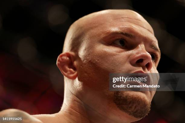 Anthony Smith looks on before his light heavyweight bout against Magomed Ankalaev of Russia during UFC 277 at American Airlines Center on July 30,...