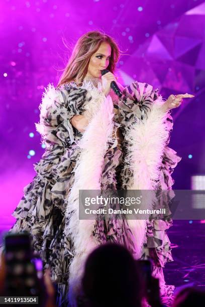 Jennifer Lopez performs on stage during the LuisaViaRoma for Unicef event at La Certosa di San Giacomo on July 30th in Capri, Italy.