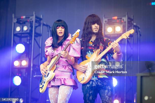 Laura Lee and Mark Speer of Khruangbin perform at the Osheaga Music and Arts Festival at Parc Jean-Drapeau on July 30, 2022 in Montreal, Quebec.