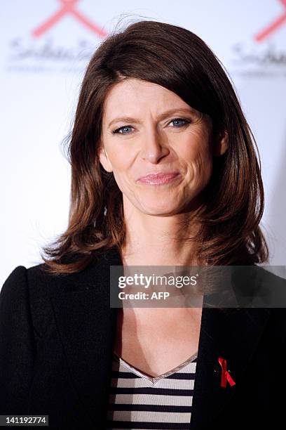 French TV host Magali Lunel poses on March 12, 2012 as she arrives at the Quai Branly Musuem in Paris, to attend the 18th edition of French...