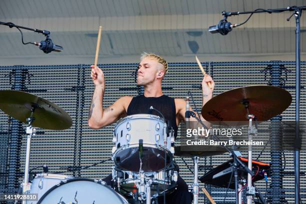 Ryan Winnen of COIN performs at Lollapalooza in Grant Park on July 30, 2022 in Chicago, Illinois.