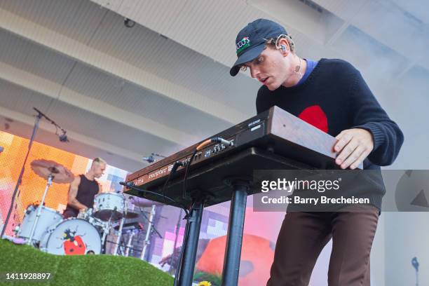 Chase Lawrence and Ryan Winnen of COIN performs at Lollapalooza in Grant Park on July 30, 2022 in Chicago, Illinois.