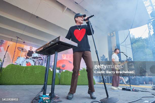 Chase Lawrence and Ryan Winnen of COIN perform at Lollapalooza in Grant Park on July 30, 2022 in Chicago, Illinois.