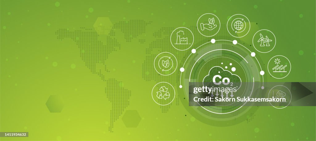 Environmental CO2 Concept Global Warming Sustainable Development and green business from renewable energy vector background image