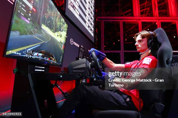 Dean Heldt of USA and Genesis competes during the Manufacturers Cup at the Gran Turismo World Series Showdown held at Hangar-7 on July 30, 2022 in...