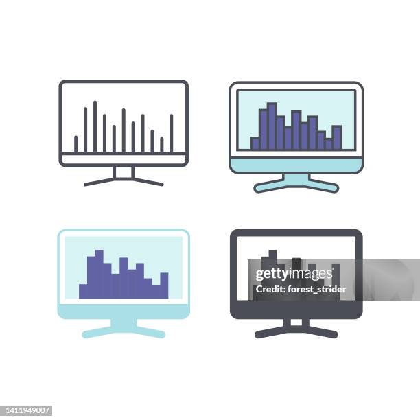 illustrazioni stock, clip art, cartoni animati e icone di tendenza di icone del pc desktop. tratto modificabile. computer, dati, infografica, diagramma - diagramm