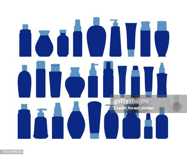 cosmetic packaging mockup. silhouettes cosmetic products template - soap dispenser stock illustrations