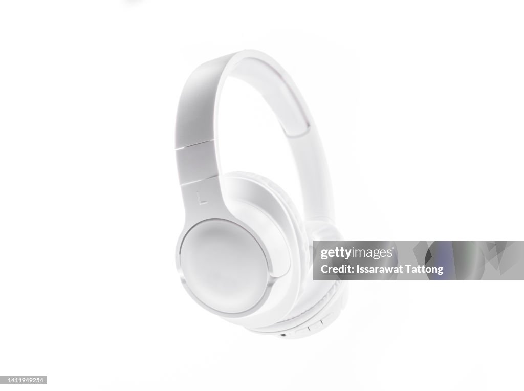 White Wireless Over-Ear (full size) headphones isolated on white background.