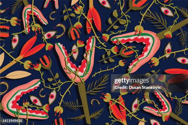 carnivorous and human eyes plant - venus flytrap stock illustrations