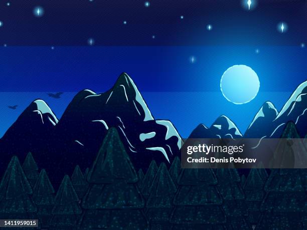 simple landscape in cartoon style - sunset over the mountains. - dramatic mountain stock illustrations