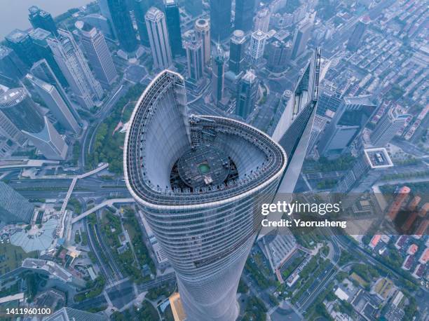 top view of shanghai tower - world financial centre stock pictures, royalty-free photos & images