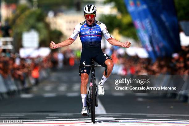 Remco Evenepoel of Belgium and Team Quick-Step - Alpha Vinyl celebrates winning during the 42nd Donostia San Sebastian Klasikoa 2022 - Men's Elite a...