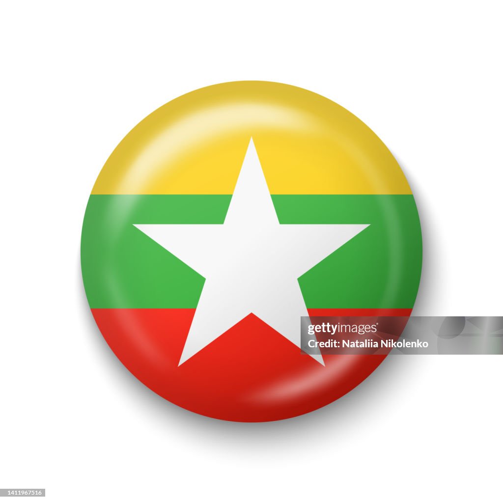 Myanmar Flag - Round Glossy Icon.