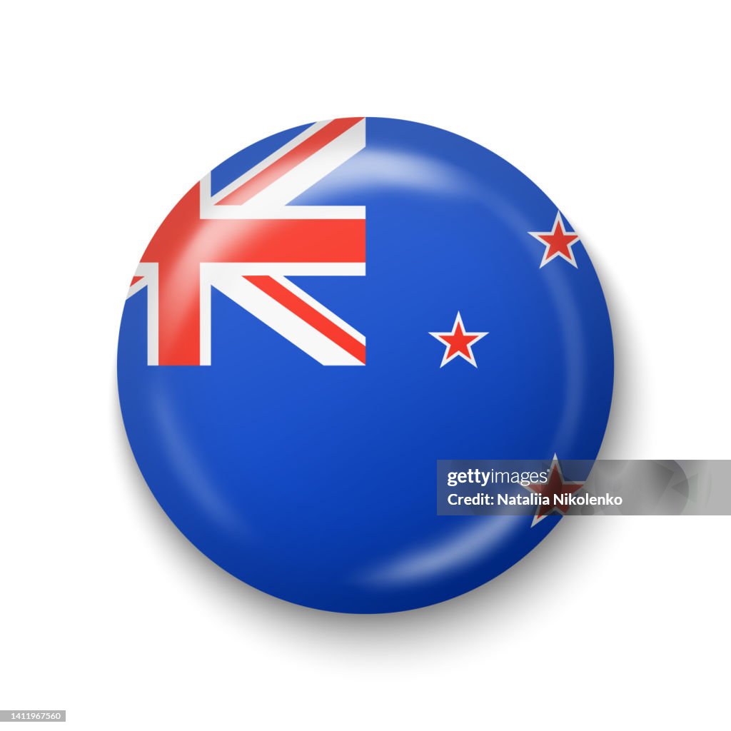 New Zealand Flag - Round Glossy Icon.