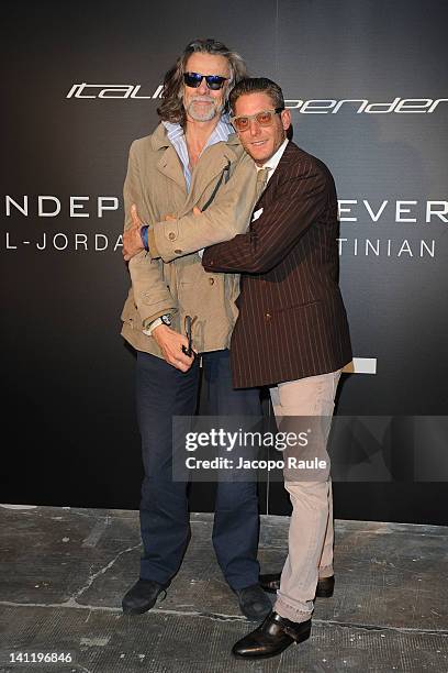 Gelasio Gaetani d'Aragona Lovatelli and Lapo Elkann attend "Be Independent. Everywhere" Italia Independent Video Preview on March 12, 2012 in Milan,...