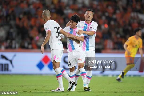 Yuki HORIGOME of Sagan Tosu celebrates scoring his side's third goal他 during the J.LEAGUE Meiji Yasuda J1 23rd Sec. Match between Shimizu S-Pulse and...