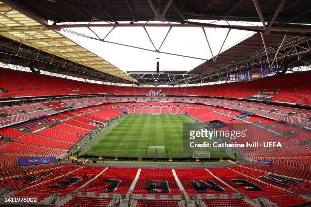 General view inside the stadium ahead of the UEFA Women's Euro 2022 final match between England and Germany at Wembley Stadium on July 31, 2022 in...