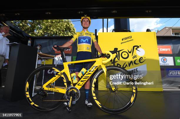 Annemiek Van Vleuten of Netherlands and Movistar Team - Yellow Leader Jersey prior to the 1st Tour de France Femmes 2022, Stage 8 a 123,3km stage...