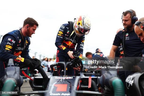 Max Verstappen of the Netherlands and Oracle Red Bull Racing prepares to drive on the grid during the F1 Grand Prix of Hungary at Hungaroring on July...