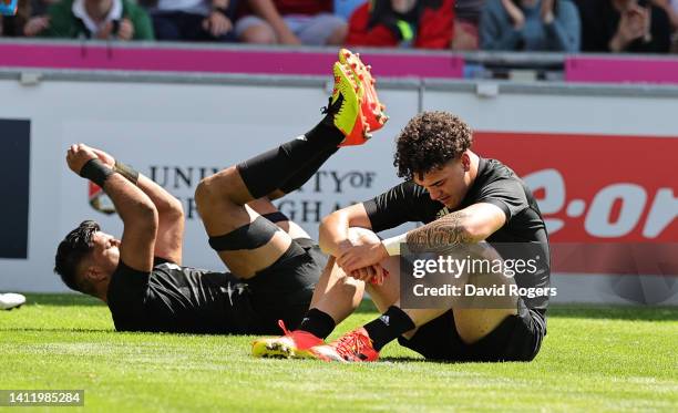 Che Clark of New Zealand looks dejected after their defeat in extra time during Men's Rugby Sevens semi final match between New Zealand and Fiji on...