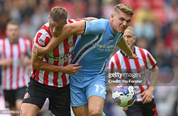 Sunderland player Dan Ballard challenges Coventry striker Viktor Gyokeres during the Sky Bet Championship between Sunderland and Coventry City at...