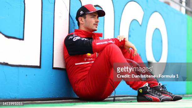 Charles Leclerc of Monaco and Ferrari prepares to drive on the grid during the F1 Grand Prix of Hungary at Hungaroring on July 31, 2022 in Budapest,...