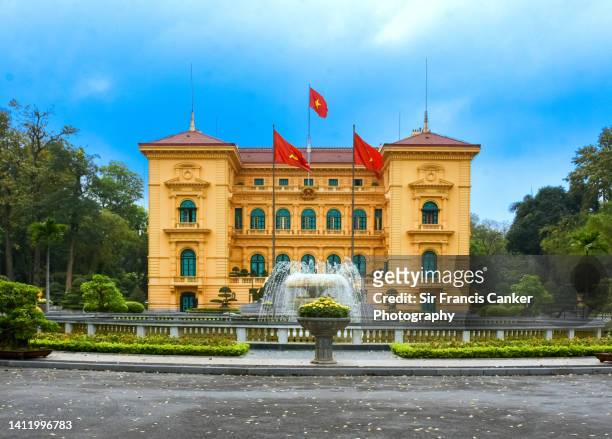 facade of the presidential palace of hanoi, vietnam - colonial flag stock pictures, royalty-free photos & images