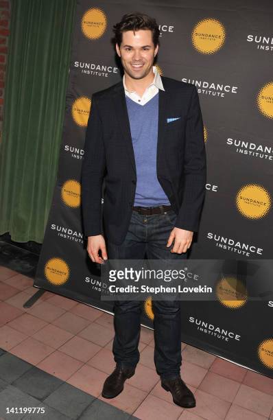 Actor Andrew Rannells attends the 2012 Sundance Institute Theatre Program New York benefit reception at The Bowery Hotel on March 12, 2012 in New...