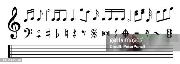 music notes and symbols set - stock vector illustration - treble clef stock illustrations