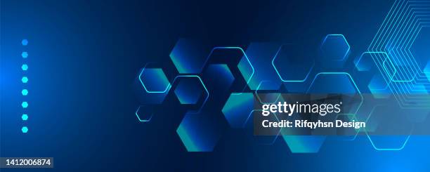illustrations, cliparts, dessins animés et icônes de fond géométrique hexagonal bleu abstrait avec effet de lumière néon. arrière-plan futuriste moderne. peut être utilisé pour la page de destination, les couvertures de livres, les brochures, les dépliants, les magazines, les marques, les bannières, - hexagone