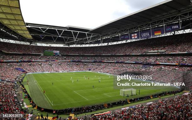 General view of action during the UEFA Women's Euro 2022 final match between England and Germany at Wembley Stadium on July 31, 2022 in London,...