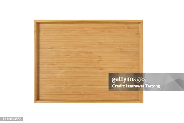 empty wooden tray, cutting board. table background. top view - wooden tray stock pictures, royalty-free photos & images