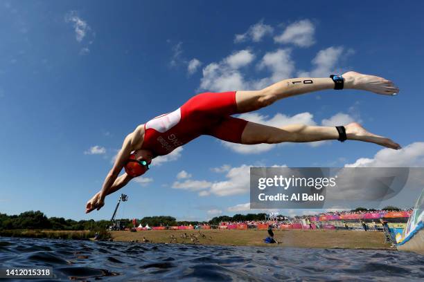 Georgia Taylor-Brown of Team England competes during Triathlon Mixed Team Relay Final on day three of the Birmingham 2022 Commonwealth Games at...