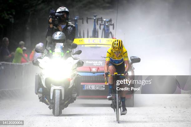 Annemiek Van Vleuten of Netherlands and Movistar Team - Yellow Leader Jersey competes in the breakaway to win the 1st Tour de France Femmes 2022,...