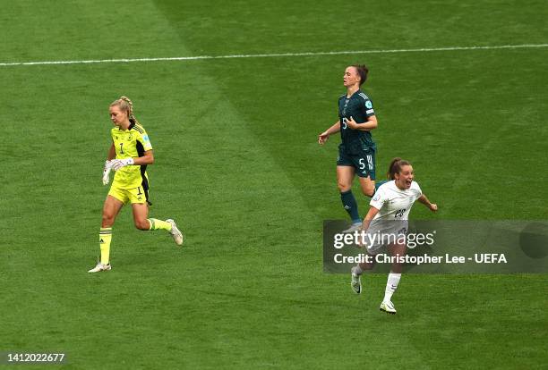 Ella Toone of England celebrates after scoring their team's first goal during the UEFA Women's Euro 2022 final match between England and Germany at...