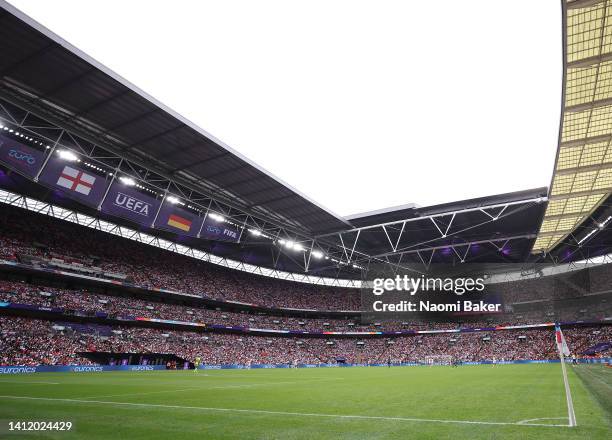 General view inside the stadium during the UEFA Women's Euro 2022 final match between England and Germany at Wembley Stadium on July 31, 2022 in...