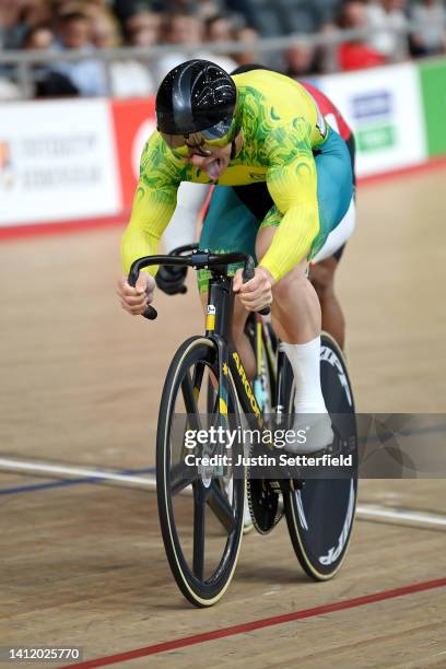 Matthew Richardson of Team Australia celebrates winning Gold in the Men's Sprint Track Cycling on day three of the Birmingham 2022 Commonwealth Games...