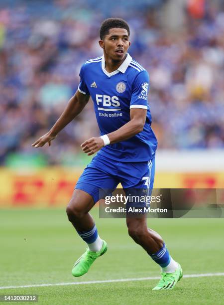 Wesley Fofana of Leicester during the pre-season match between Leicester City and Sevilla at The King Power Stadium on July 31, 2022 in Leicester,...