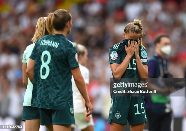 Giulia Gwinn of Germany reacts after the 2-1 loss during the UEFA Women's Euro 2022 final match between England and Germany at Wembley Stadium on...