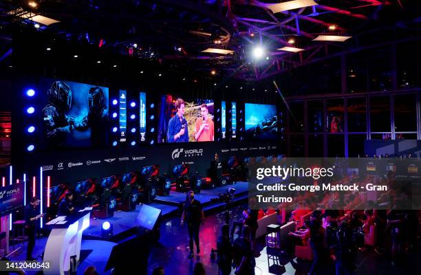 General view inside the arena prior to the Nations Cup at the Gran Turismo World Series Showdown held at Hangar-7 on July 31, 2022 in Salzburg,...