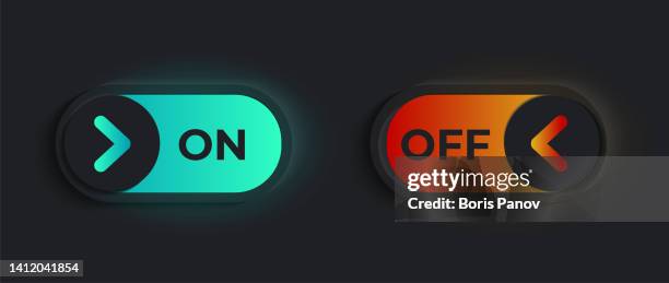 toggle switch slider button for mobile app touch screen user interface in dark modern skeuomorphism or neumorphism style - toggle switch stock illustrations